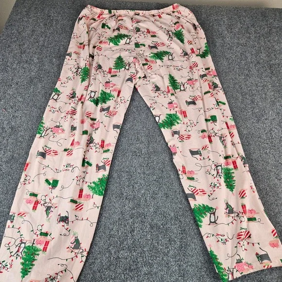 HUE Pink Christmas Cat Pajama Pants Womens 2X Holiday Lounge Sleepwear Wide Leg - Picture 5 of 5